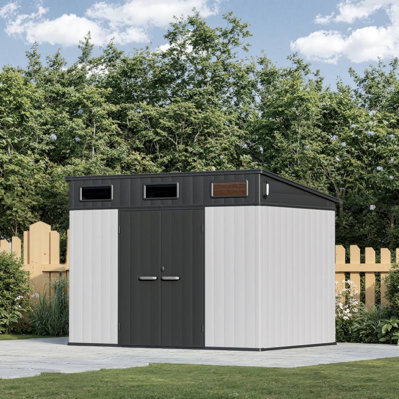 Jobu - Abri de jardin 6m² en polypropylène gris avec plancher et toit incliné Jôbu Docker - Image 7
