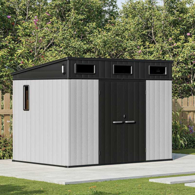 Jobu - Abri de jardin 6m² en polypropylène gris avec plancher et toit incliné Jôbu Docker - Image 2