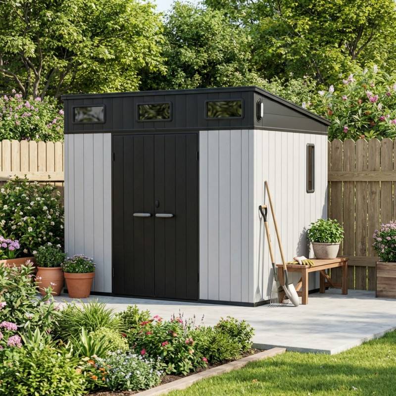 Jobu - Abri de jardin 6m² en polypropylène gris avec plancher et toit incliné Jôbu Docker - Image 1