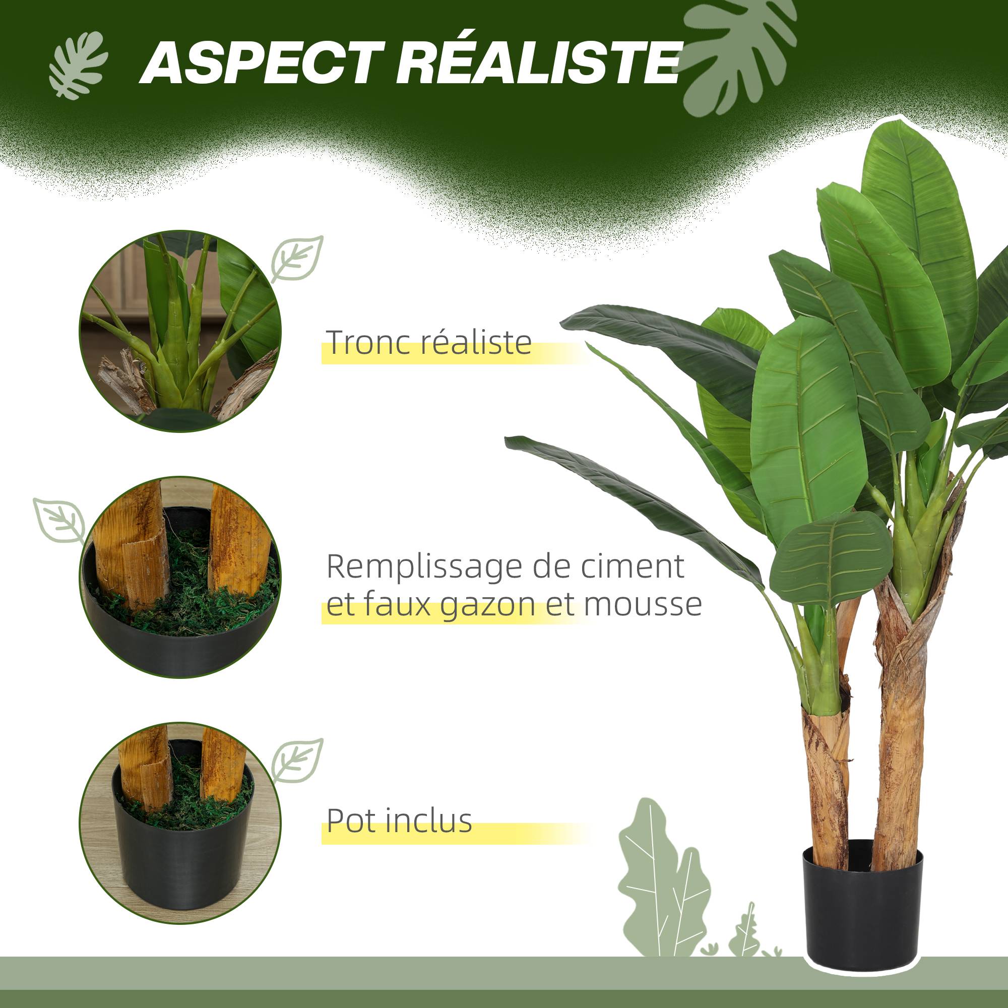 Plante artificielle intérieure 120 cm bananier en pot décoration pour maison, bureau, salon, chambre - Image 6