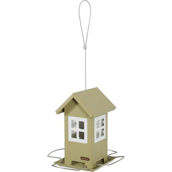 Mangeoire maisonnette vert 4 fenêtres, pour graines oiseaux. - Image 1