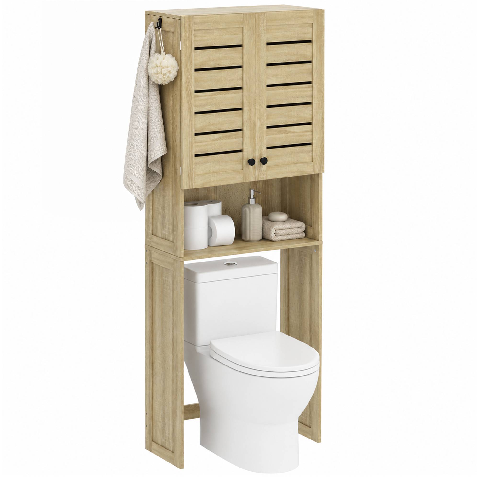 Sans Marque - Meuble WC dessus toilettes/lave-linge armoire double porte portes stores 67x31,5x190 cm chêne