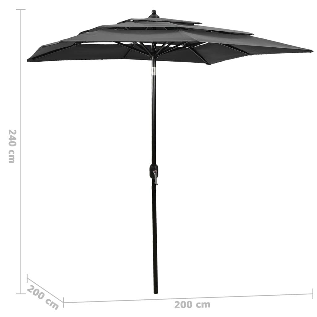 Helloshop26 - Parasol à 3 niveaux avec mât en aluminium 2 x 2 m anthracite - Imagen 6