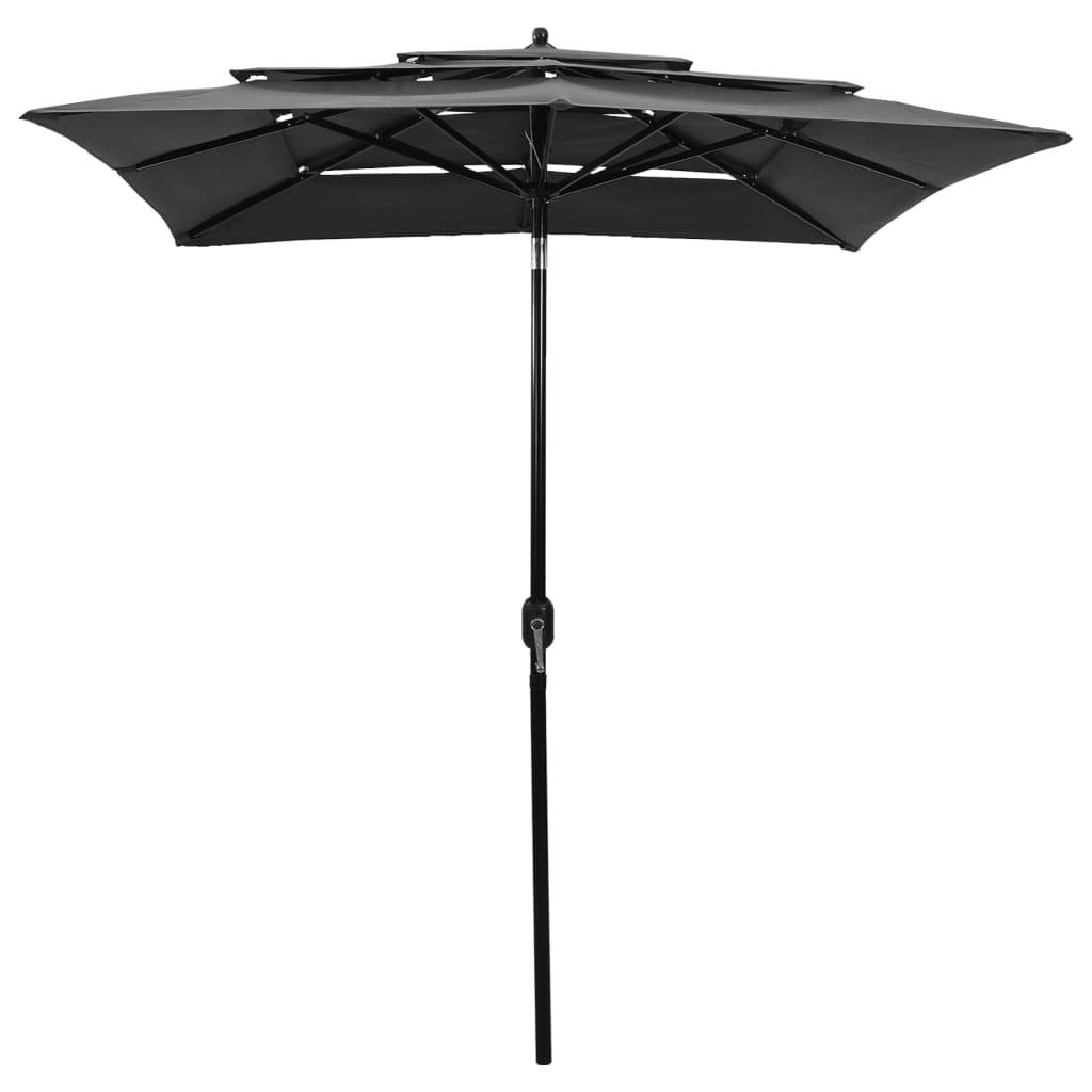 Helloshop26 - Parasol à 3 niveaux avec mât en aluminium 2 x 2 m anthracite - Imagen 2