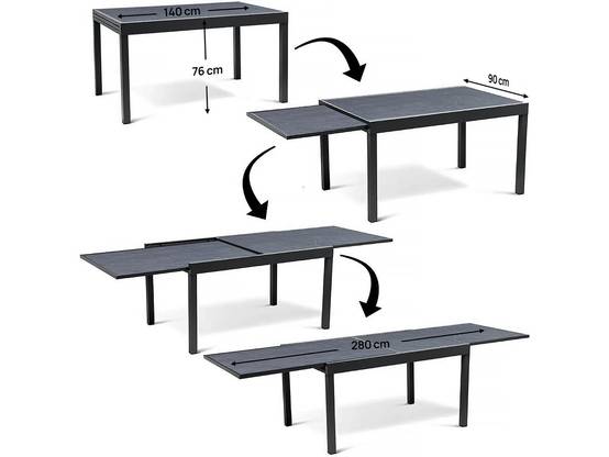 Table De Jardin En Aluminium Extensible "lagos" - 140/280 X 90 X 76 Cm - Noir -habitat Et Jardin - Image 4