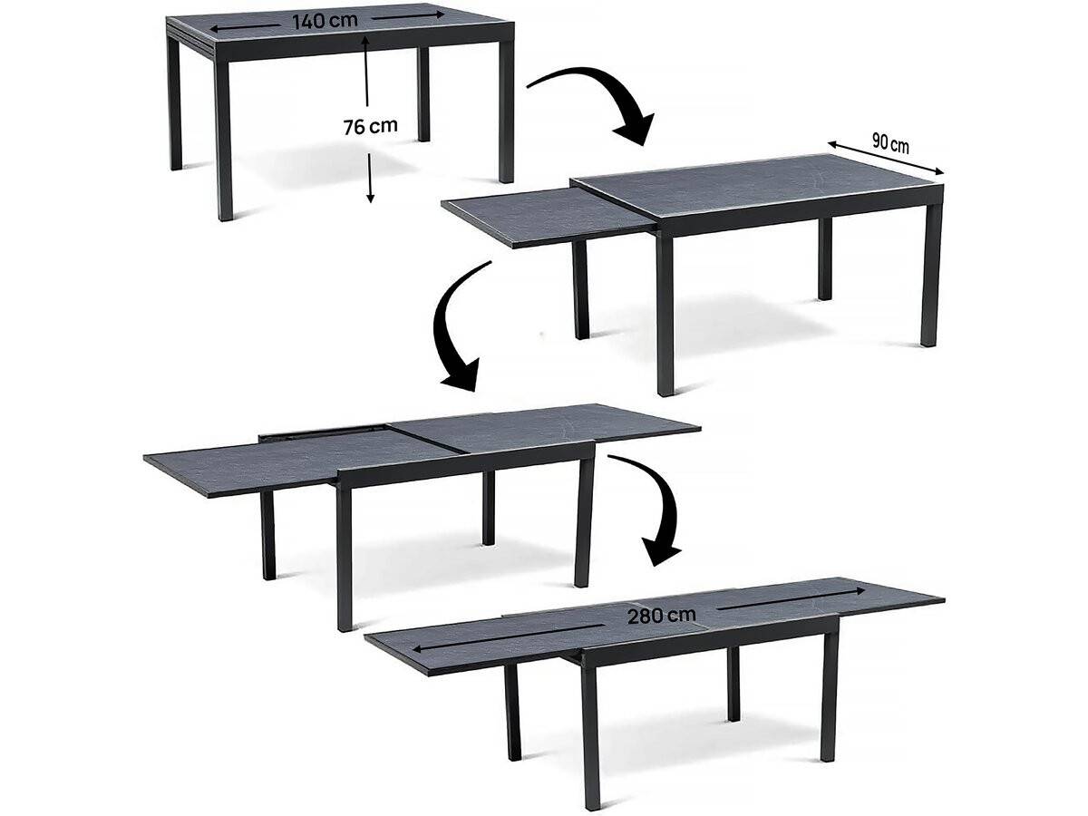 Table De Jardin En Aluminium Extensible "lagos" - 140/280 X 90 X 76 Cm - Noir -habitat Et Jardin - Image 4