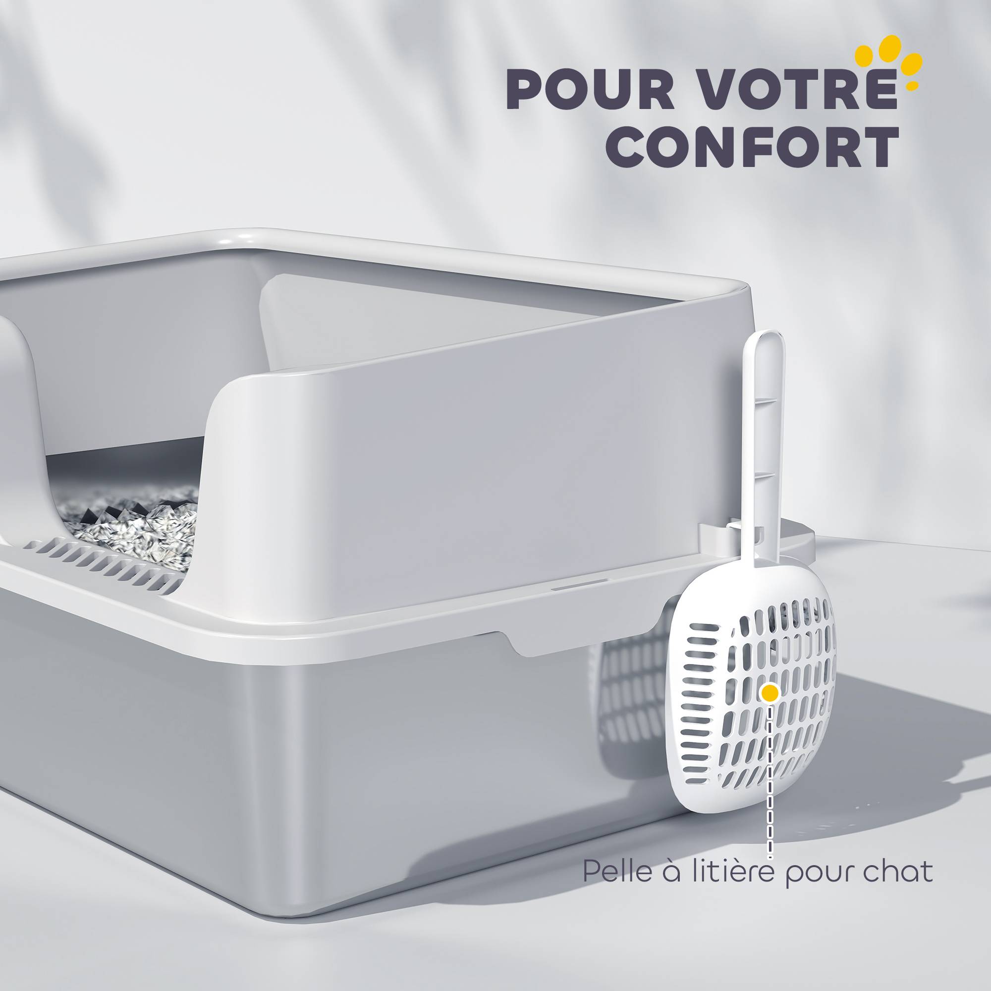 Bac à litière acier inoxydable intérieur rebords surélevés anti-fuite 60x40x28cm gris - ComfortXL Outdoor Living - Image 9