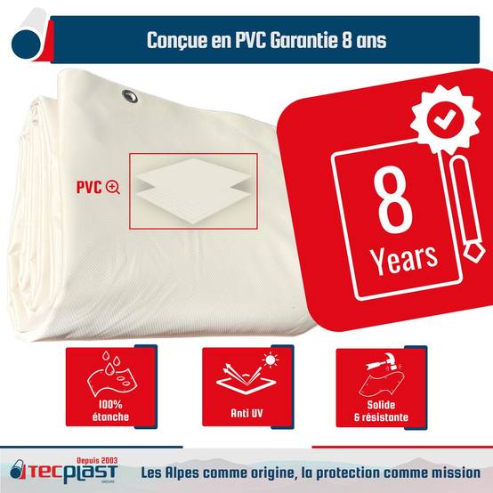 Toile Pergola Blanc Crème 4x4 m LP640PR - Garantie 8 ans - Bâche Pergola ou Tonnelle étanche en PVC pour terrasse TECPLAST - Image 2