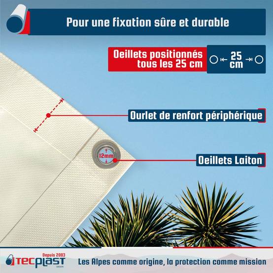 Toile Pergola Blanc Crème 4x4 m LP640PR - Garantie 8 ans - Bâche Pergola ou Tonnelle étanche en PVC pour terrasse TECPLAST - Image 5