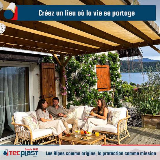 Toile Pergola Blanc Crème 4x4 m LP640PR - Garantie 8 ans - Bâche Pergola ou Tonnelle étanche en PVC pour terrasse TECPLAST - Image 3