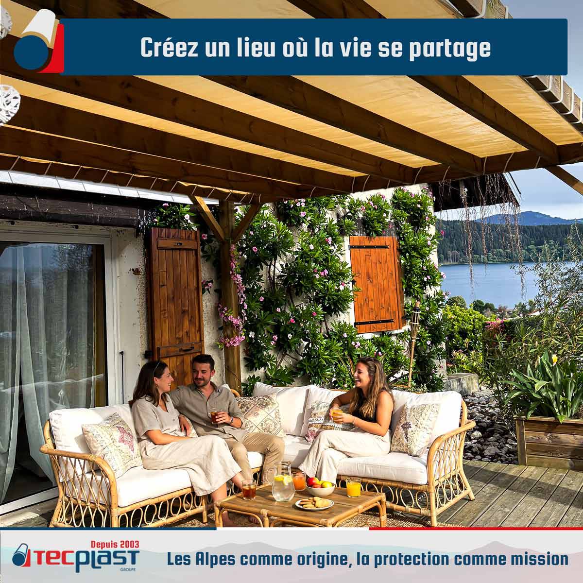 Toile Pergola Blanc Crème 4x4 m LP640PR - Garantie 8 ans - Bâche Pergola ou Tonnelle étanche en PVC pour terrasse TECPLAST - Image 3
