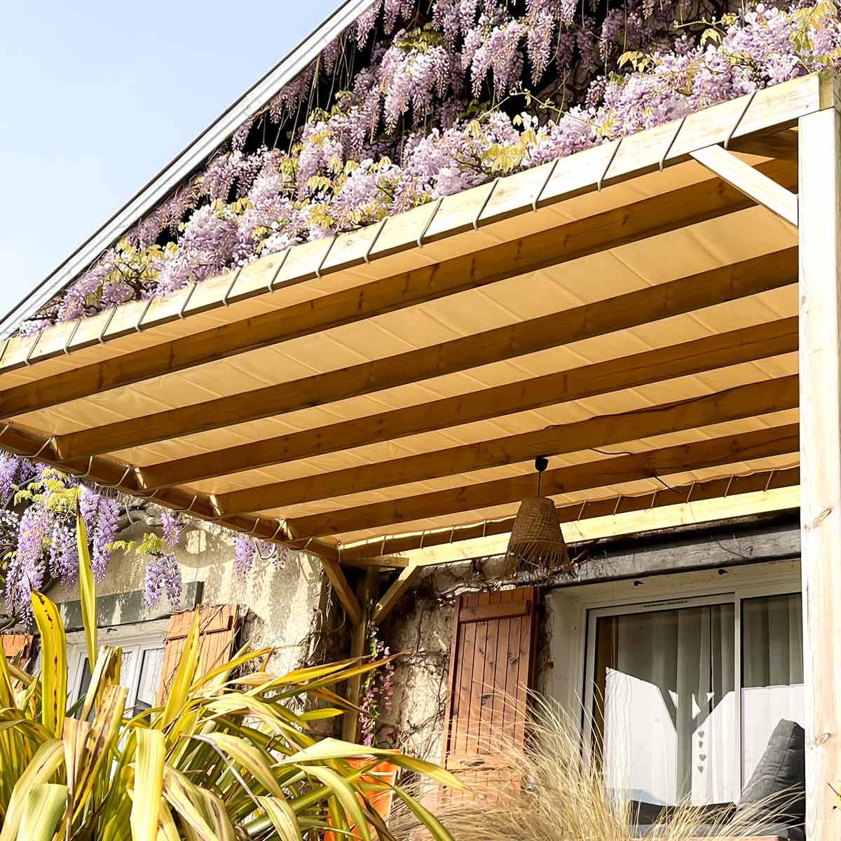 Toile Pergola Blanc Crème 4x4 m LP640PR - Garantie 8 ans - Bâche Pergola ou Tonnelle étanche en PVC pour terrasse TECPLAST - Image 1