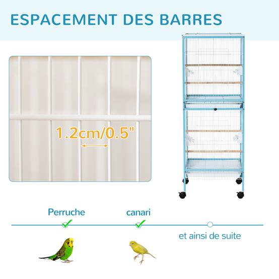 Volière double sur pied acier bleu clair 51.5 x 50 x 140 cm - PANGIVO - Image 9