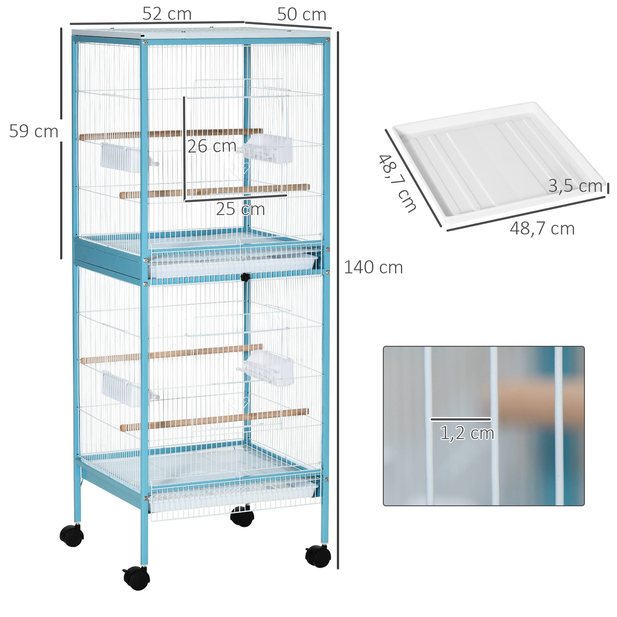 Volière double sur pied acier bleu clair 51.5 x 50 x 140 cm - PANGIVO - Image 5