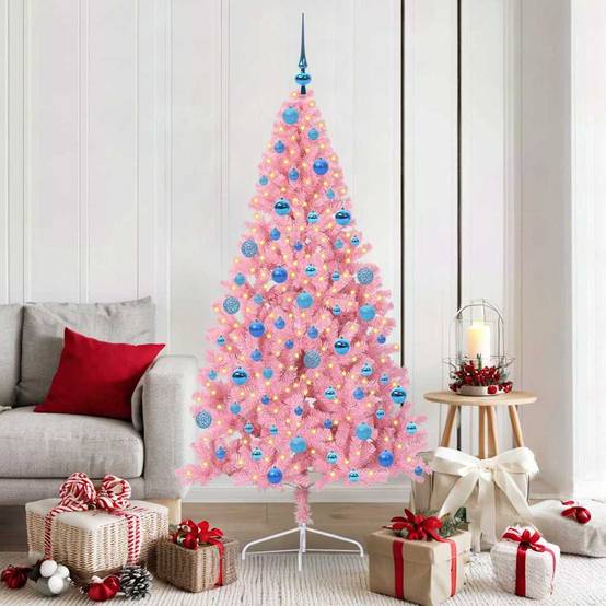 Vidaxl - Sapin de Noël artificiel pré-éclairé Rose 180 cm PVC vidaXL 3397083 - Image 1
