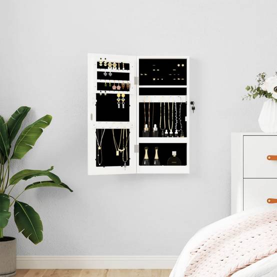 Maison Chic - Miroir Murale avec rangement - Armoire à bijoux avec miroir blanc 30x8,5x67 cm PC155 - Image 2
