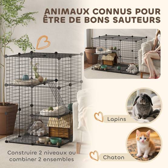 Enclos pour petits animaux métal noir 70 x 70 x 105 cm - PANGIVO - Image 9