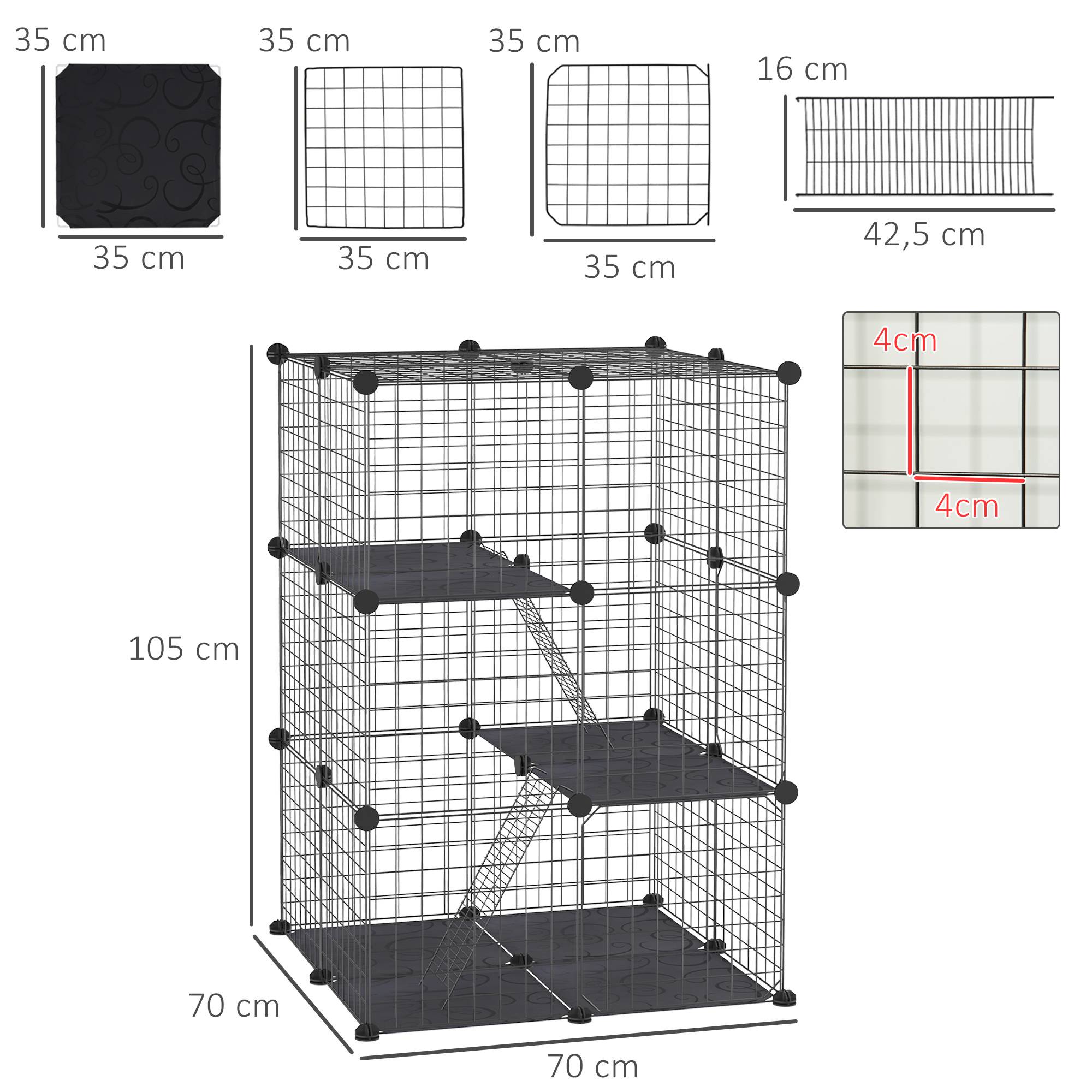 Enclos pour petits animaux métal noir 70 x 70 x 105 cm - PANGIVO - Image 5