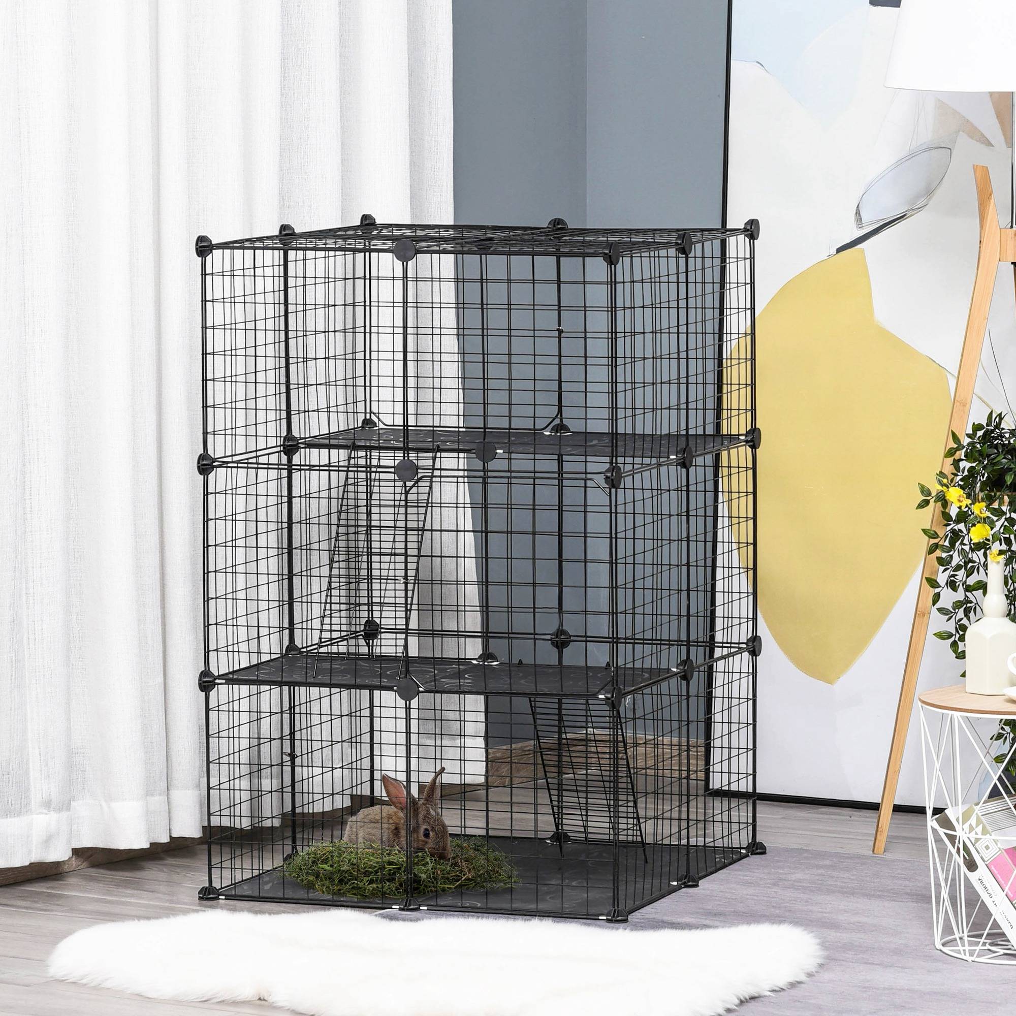 Enclos pour petits animaux métal noir 70 x 70 x 105 cm - PANGIVO - Image 4