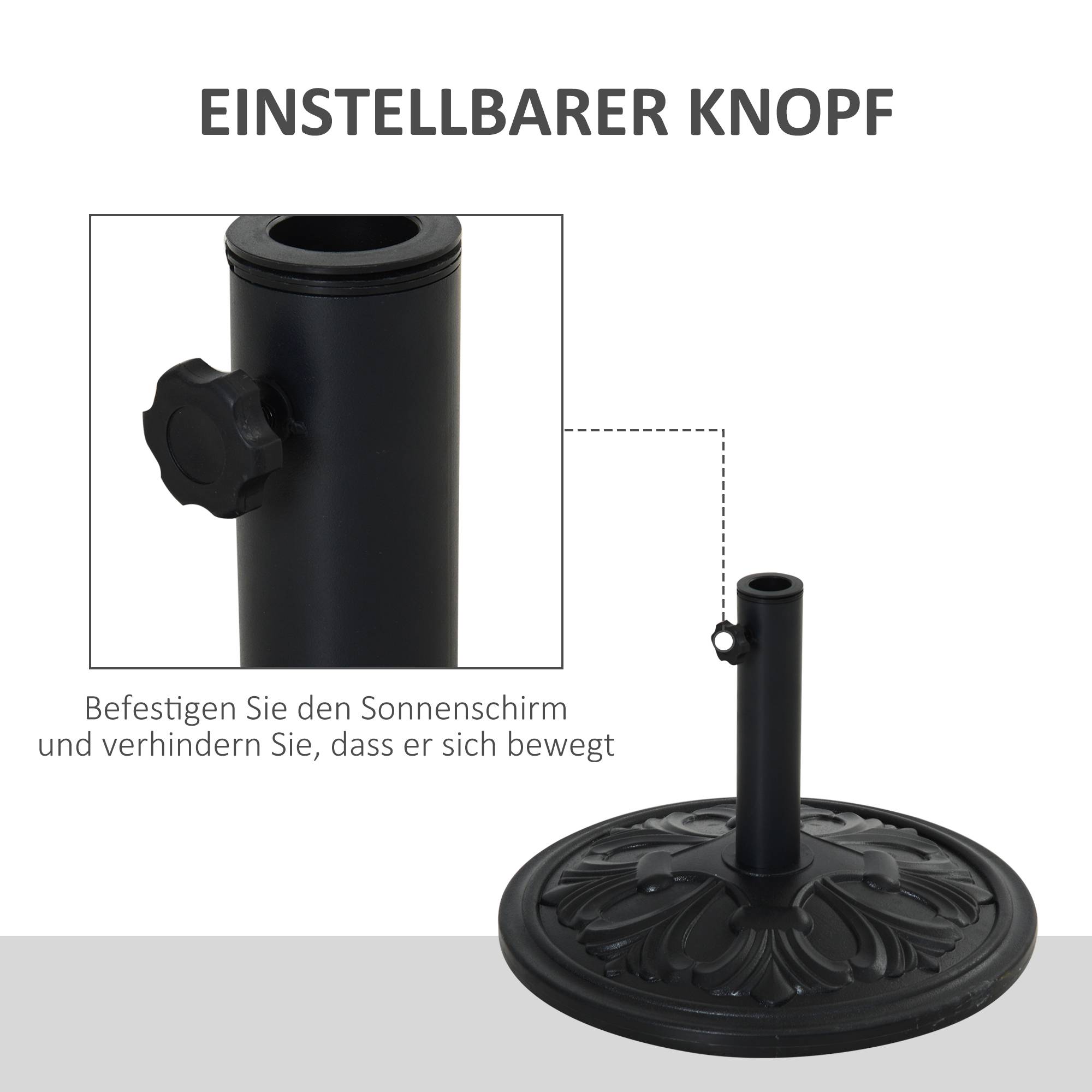 Pied de parasol en résine et ciment pour terrasse motif floral élégant Ø48cm noir - ComfortXL Outdoor Living - Image 6