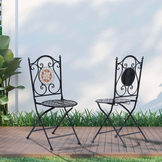 Lot 2 chaises pliables métal balcon Motif mosaïque élégant gain espace 50x40x95cm noir - ComfortXL Outdoor Living - Image 3