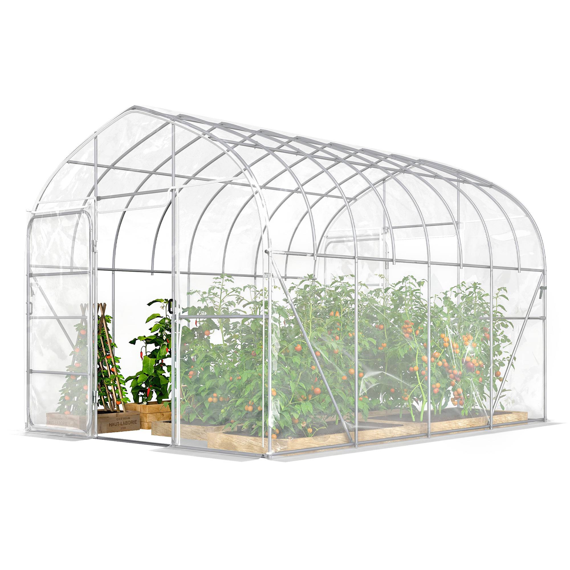 Sans Marque - Serre Tunnel de Jardin 12m² Film PO Anti-goutte Acier Galvanisé 25mm Structure Renforcée 2 Portes Battantes Transparent - Image 2