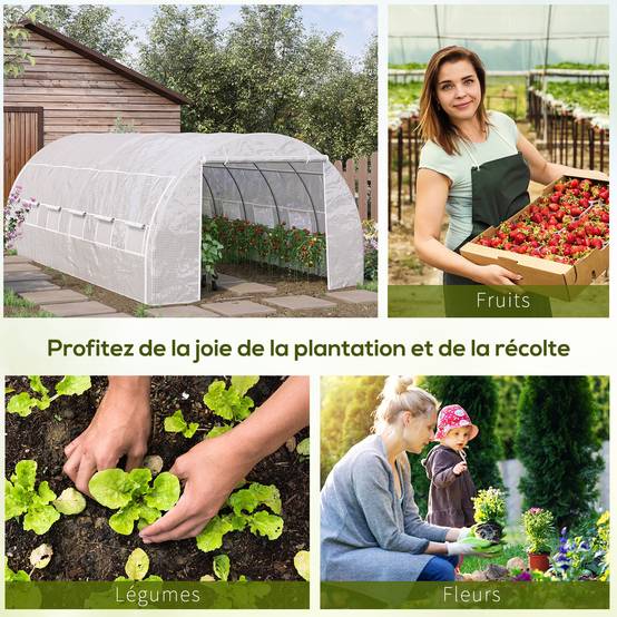 Très Grande Serre Tunnel 18m² Acier galvanisé 12 fenêtres et parois enroulables 6x3x2m Blanc - ComfortXL Outdoor Living - Image 8