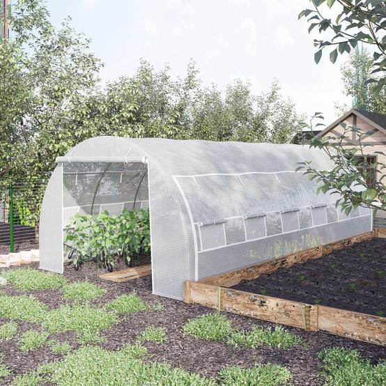 Très Grande Serre Tunnel 18m² Acier galvanisé 12 fenêtres et parois enroulables 6x3x2m Blanc - ComfortXL Outdoor Living - Image 4