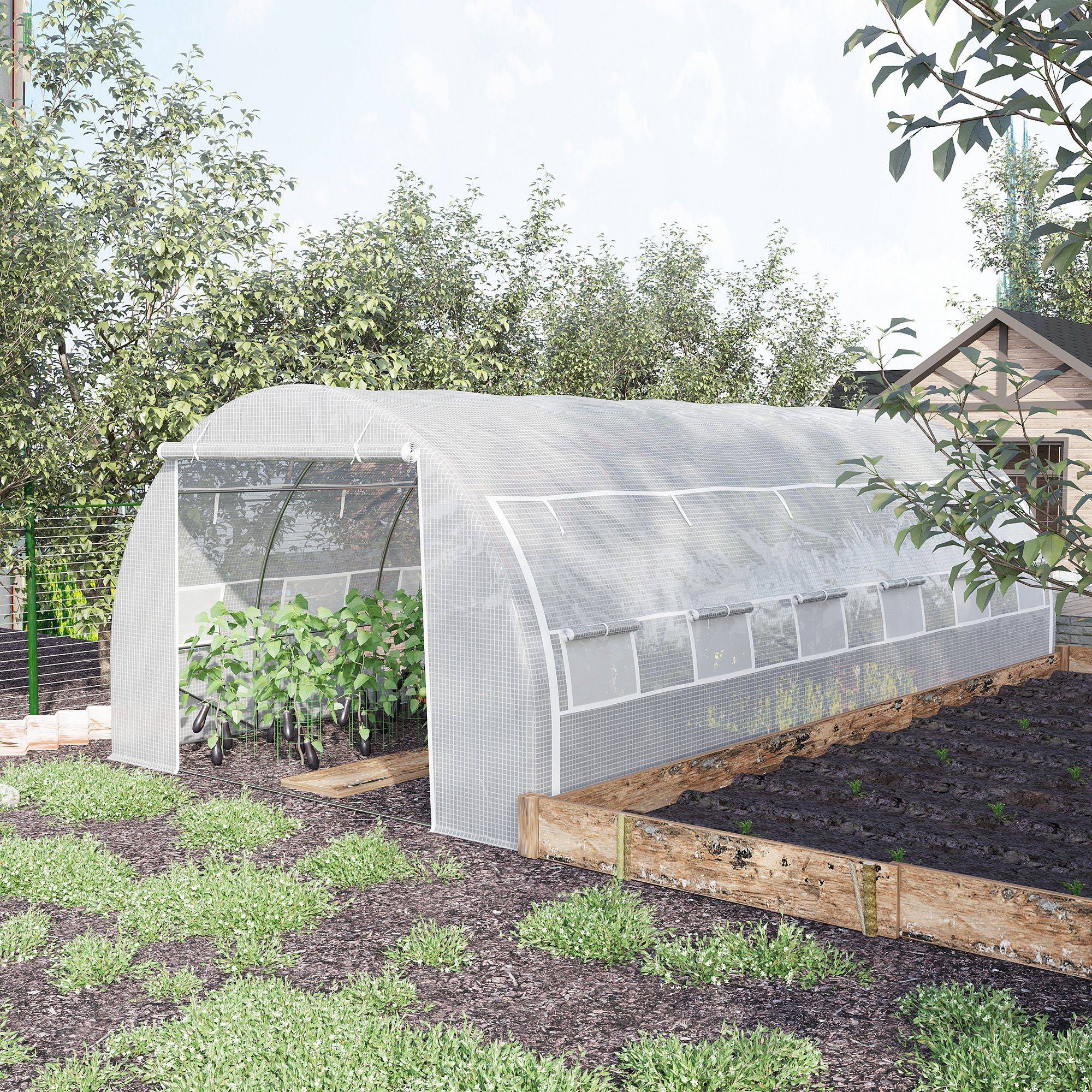 Très Grande Serre Tunnel 18m² Acier galvanisé 12 fenêtres et parois enroulables 6x3x2m Blanc - ComfortXL Outdoor Living - Image 4