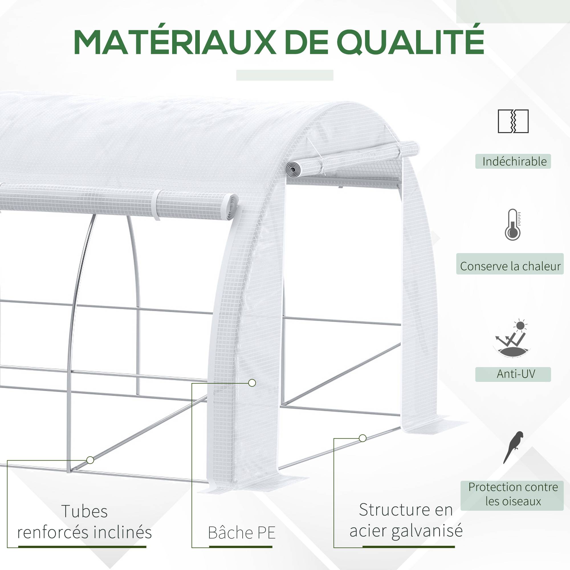 Très Grande Serre Tunnel 18m² Acier galvanisé 12 fenêtres et parois enroulables 6x3x2m Blanc - ComfortXL Outdoor Living - Image 6