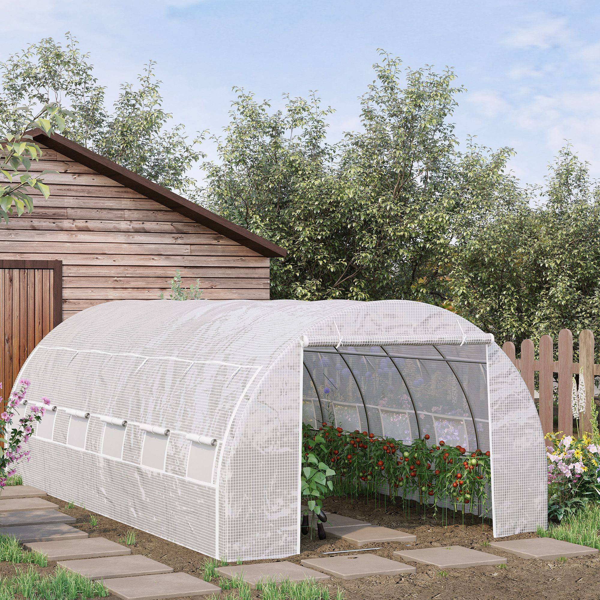 Très Grande Serre Tunnel 18m² Acier galvanisé 12 fenêtres et parois enroulables 6x3x2m Blanc - ComfortXL Outdoor Living - Image 3