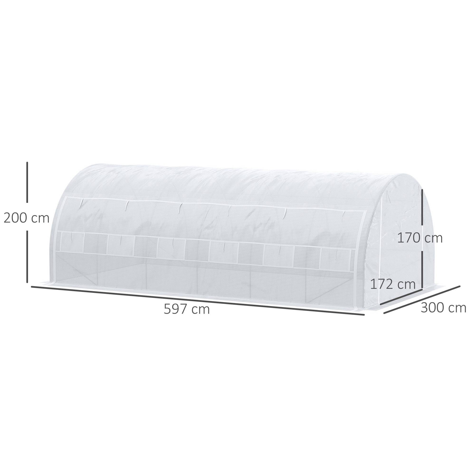 Très Grande Serre Tunnel 18m² Acier galvanisé 12 fenêtres et parois enroulables 6x3x2m Blanc - ComfortXL Outdoor Living - Image 5