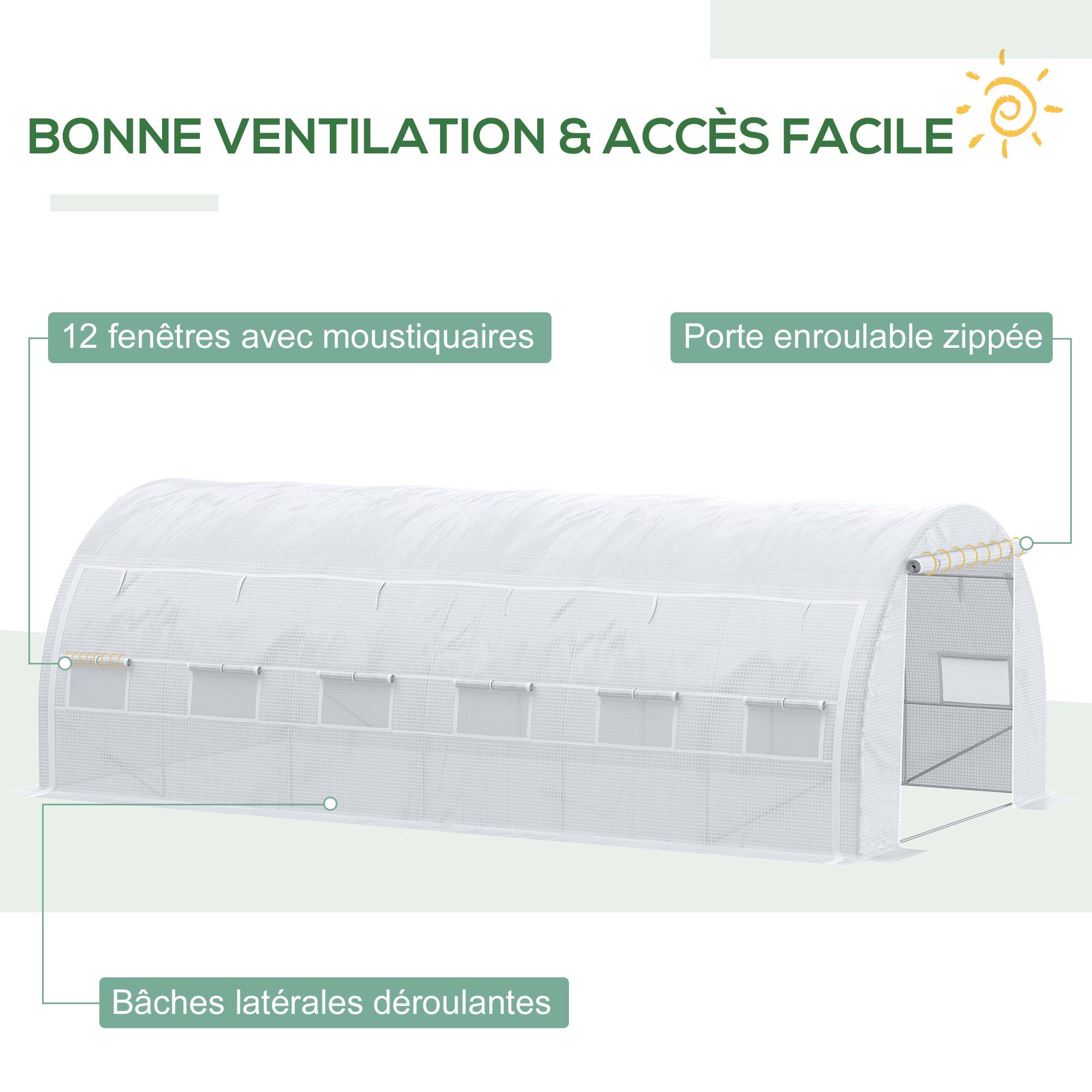 Très Grande Serre Tunnel 18m² Acier galvanisé 12 fenêtres et parois enroulables 6x3x2m Blanc - ComfortXL Outdoor Living - Image 7