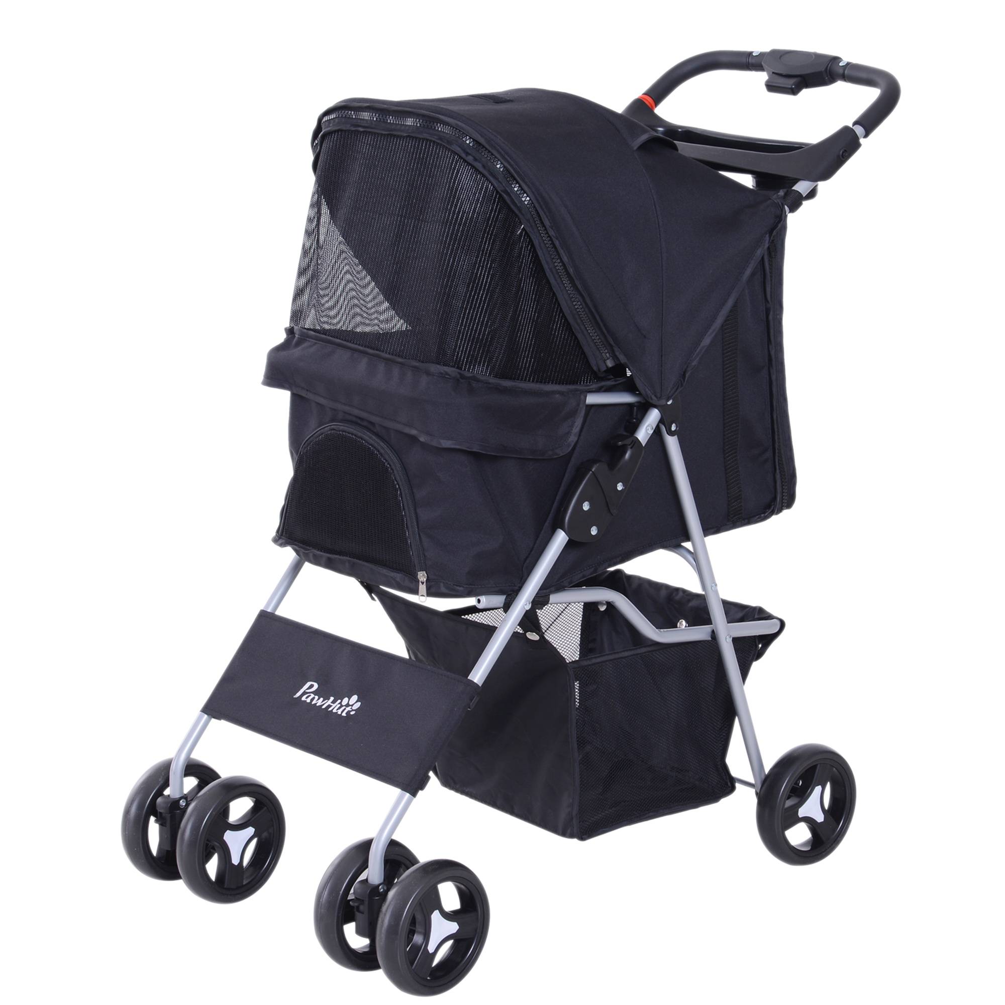 Sans Marque - Poussette buggy chiens 75x46x94 cm pliable imperméable tissu 600D Oxford 4 roues noir - Image 2