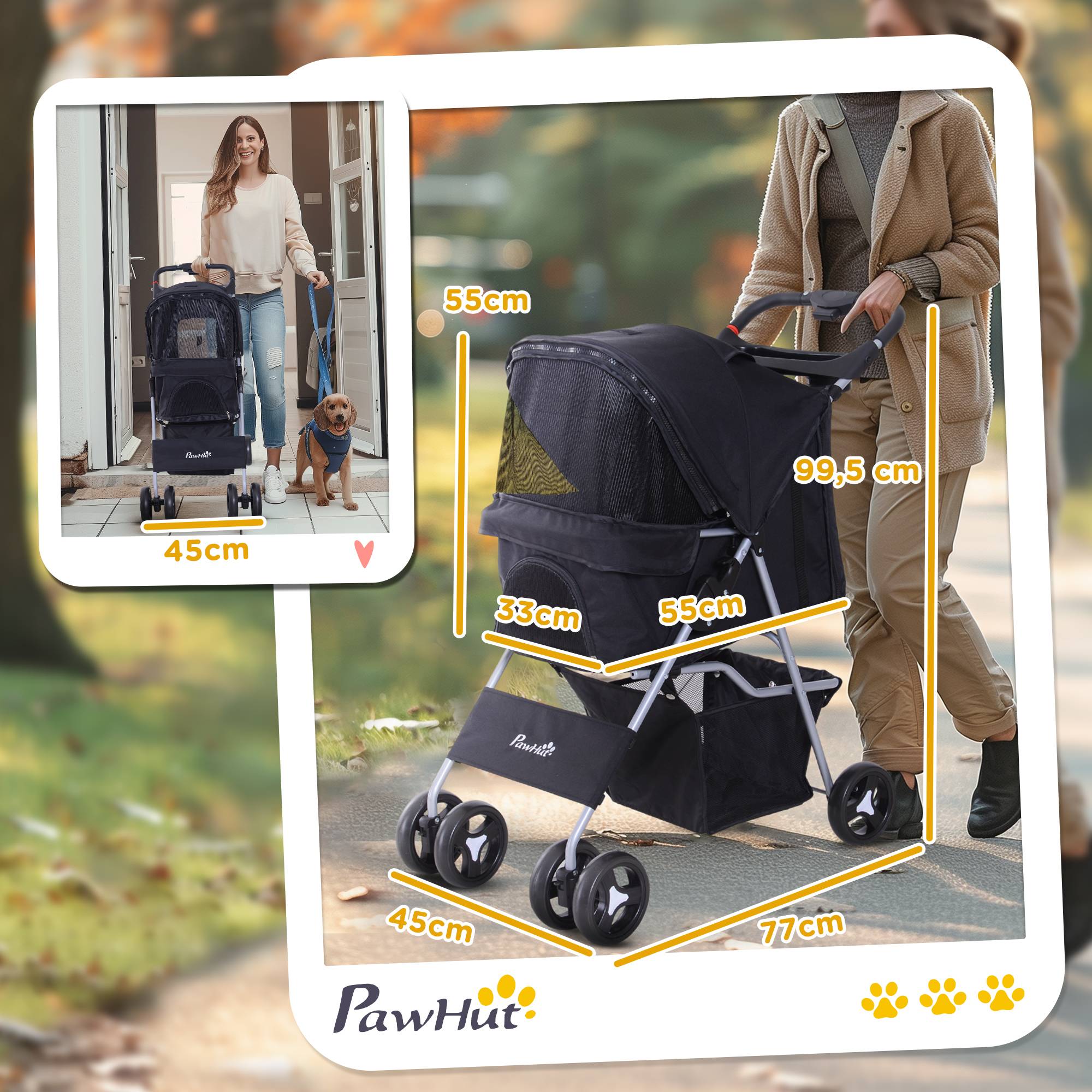 Sans Marque - Poussette buggy chiens 75x46x94 cm pliable imperméable tissu 600D Oxford 4 roues noir - Image 5