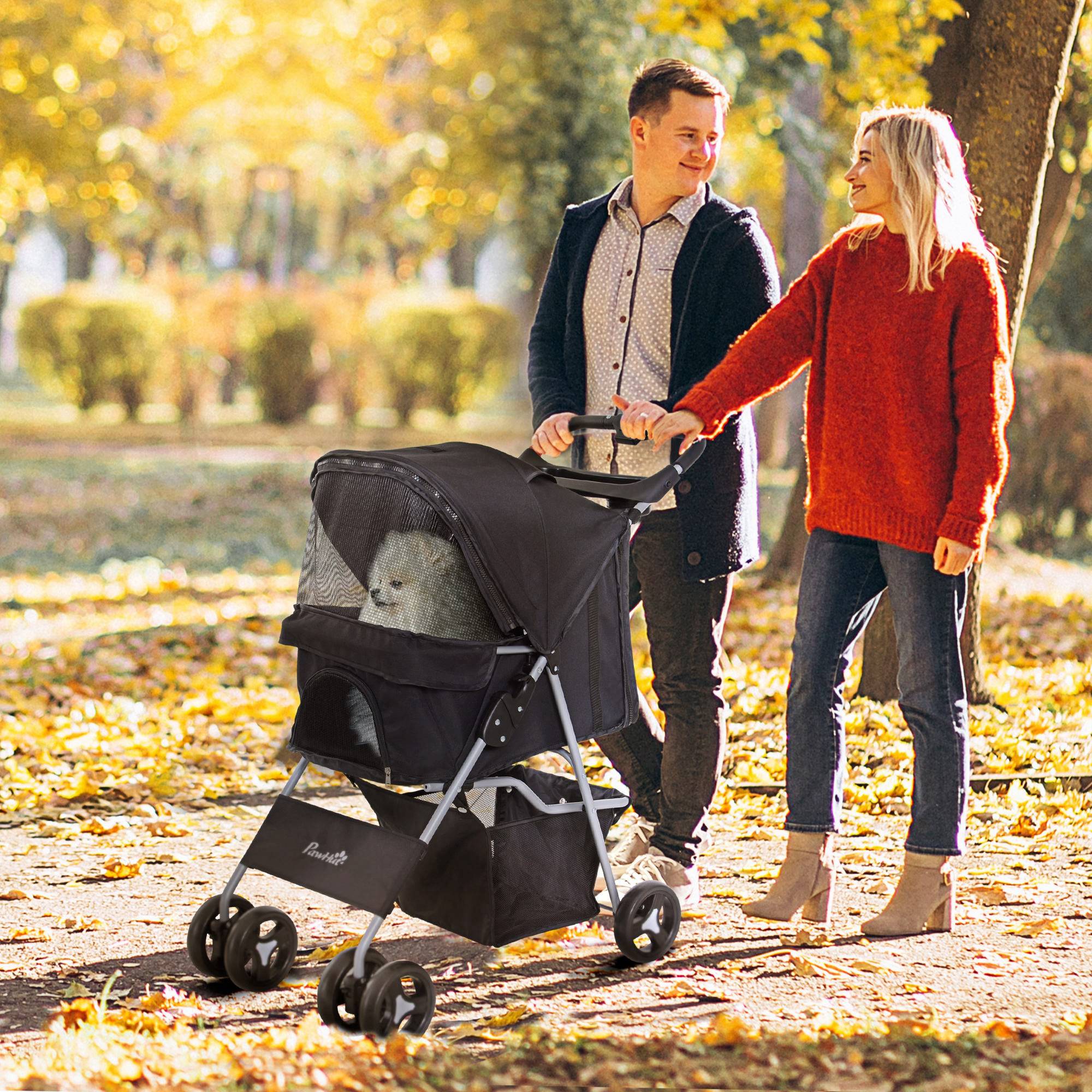 Sans Marque - Poussette buggy chiens 75x46x94 cm pliable imperméable tissu 600D Oxford 4 roues noir - Image 4