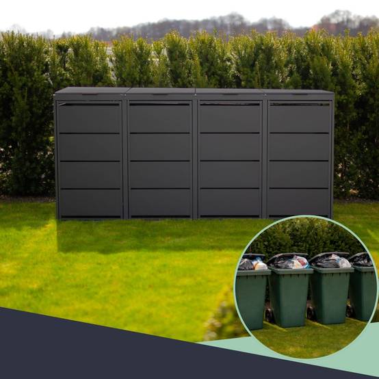 Cache poubelle extérieur quadruple en acier galvanisé - Abri poubelle pour 4 conteneurs 240 Litres - Anthracite RAL7016 - Image 6