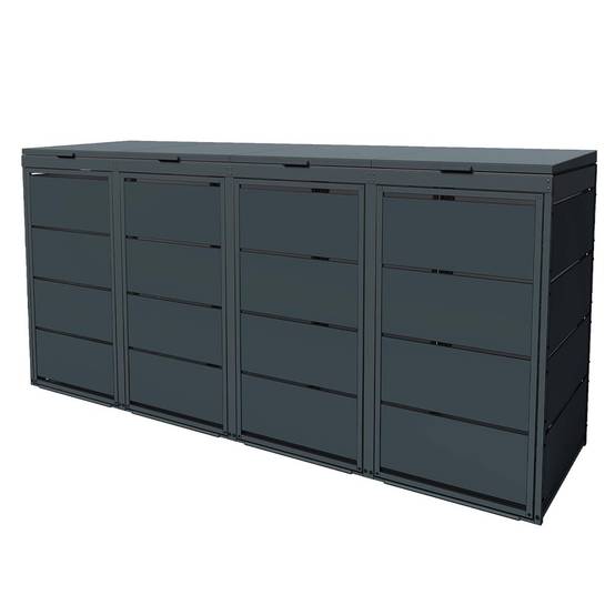 Cache poubelle extérieur quadruple en acier galvanisé - Abri poubelle pour 4 conteneurs 240 Litres - Anthracite RAL7016 - Image 1