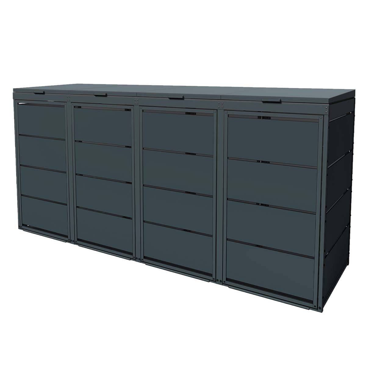 Cache poubelle extérieur quadruple en acier galvanisé - Abri poubelle pour 4 conteneurs 240 Litres - Anthracite RAL7016