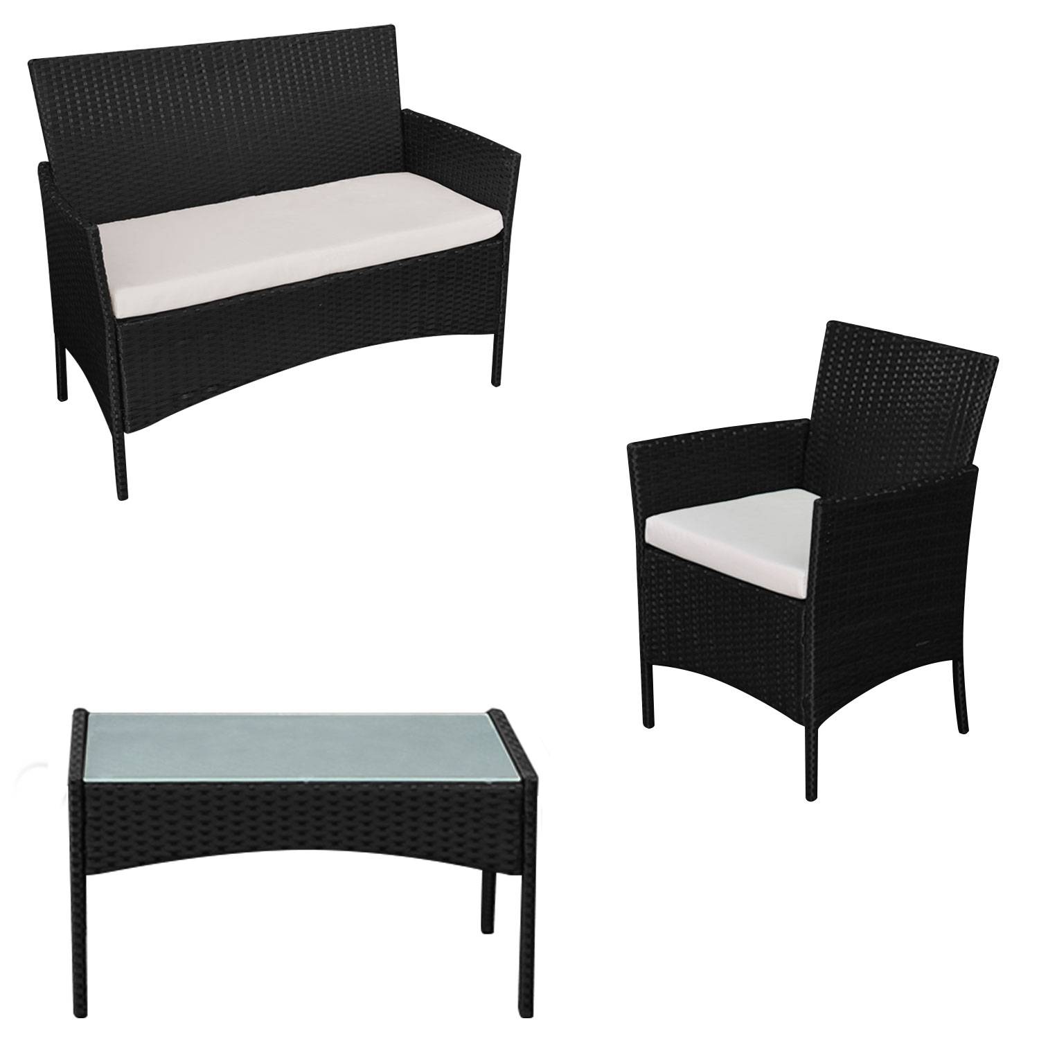 Happy Garden - Salon de jardin CORFOU en résine tressée noire 4 places - coussins beige - HAPPY GARDEN - Imagen 2