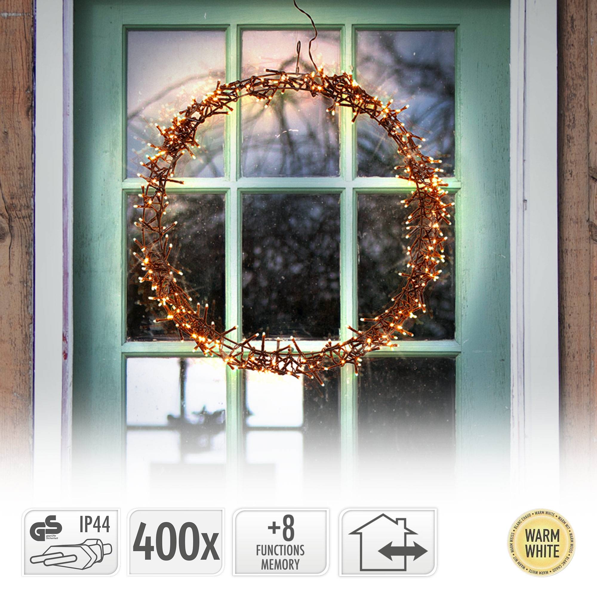 Ecd-Germany - Couronne de lumière 400 LEDs couronne lumineuse porte/fenêtre décoration de Noël - Imagen 9