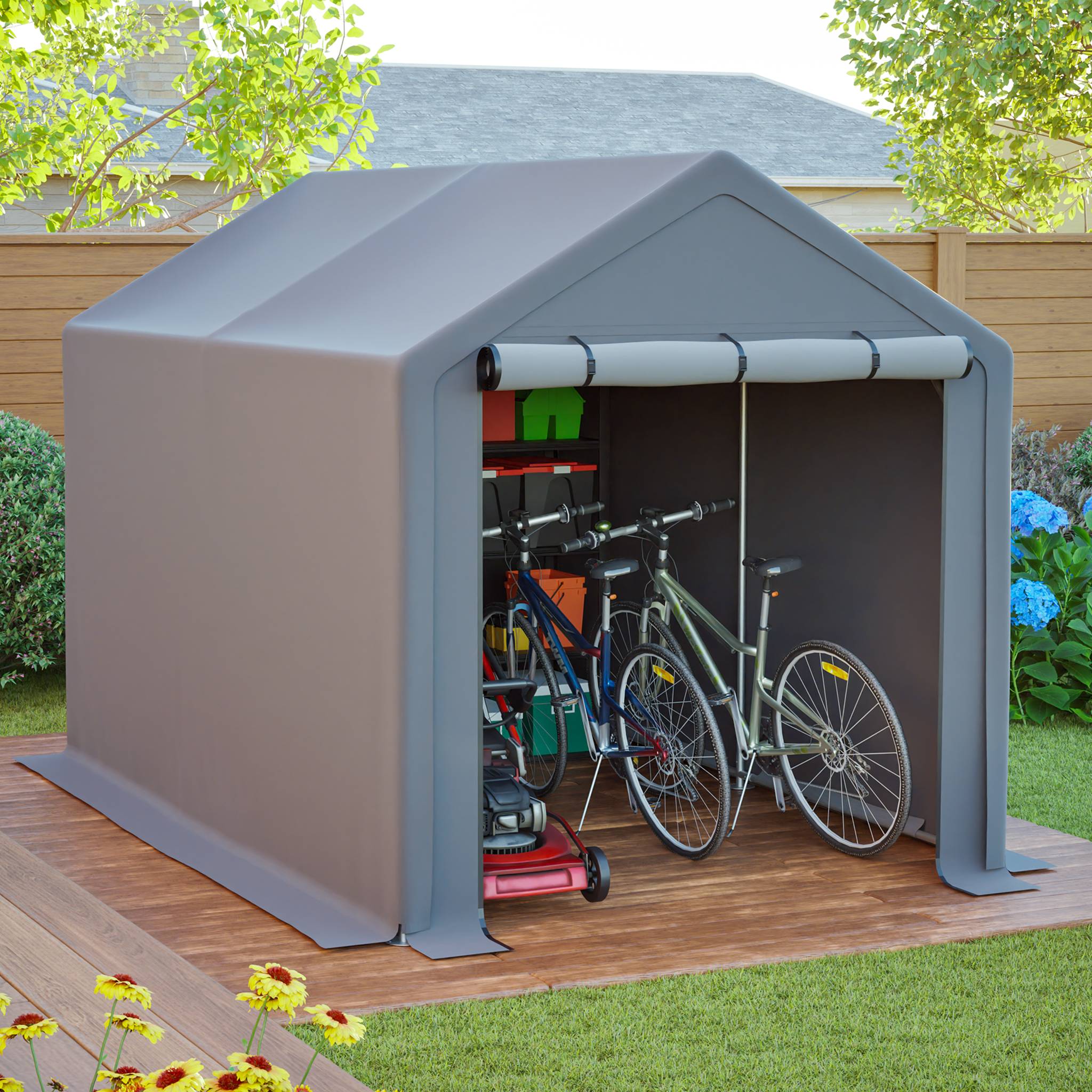 Abri de Stockage Tente Acier PE pour Vélos Outils Protection Imperméable 296x190cm Gris - ComfortXL Outdoor Living