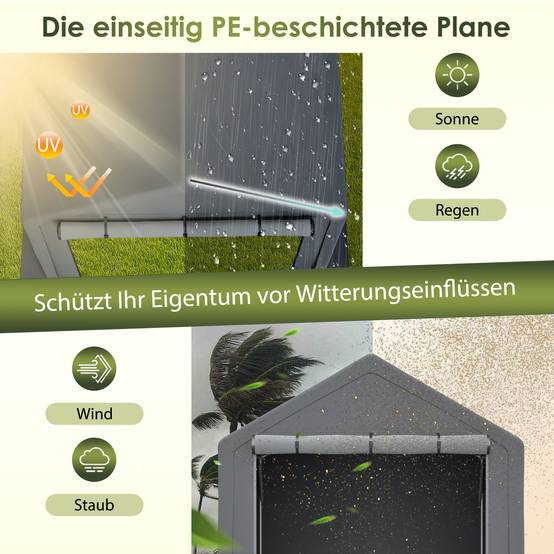 Abri de Stockage Tente Acier PE pour Vélos Outils Protection Imperméable 296x190cm Gris - ComfortXL Outdoor Living - Image 4