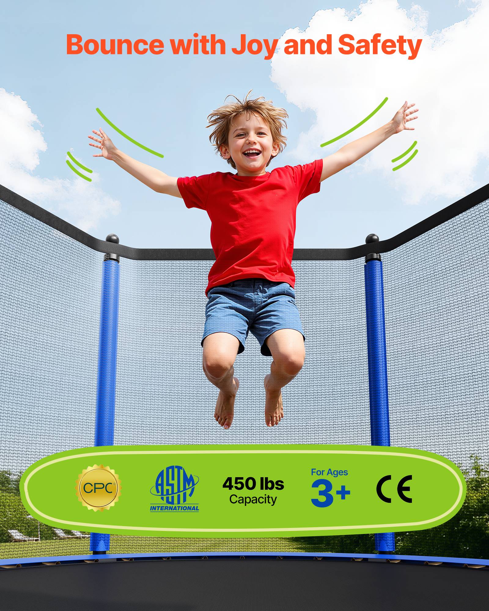 Vevor - VEVOR Trampoline extérieur 427 cm, cadre acier antirouille, filet sécurité 360°, 72 ressorts, capacité 204 kg, conforme ASTM. - Image 2