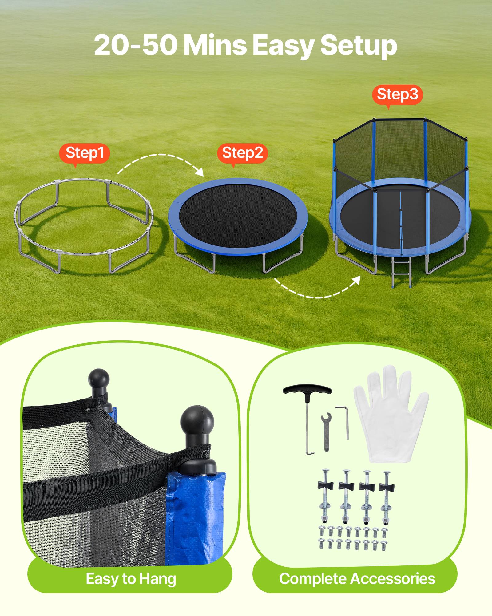 Vevor - VEVOR Trampoline extérieur 427 cm, cadre acier antirouille, filet sécurité 360°, 72 ressorts, capacité 204 kg, conforme ASTM. - Image 5