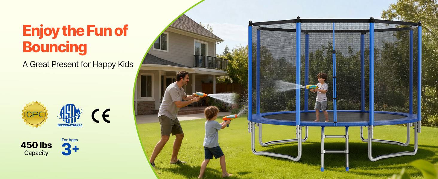 Vevor - VEVOR Trampoline extérieur 427 cm, cadre acier antirouille, filet sécurité 360°, 72 ressorts, capacité 204 kg, conforme ASTM. - Image 9