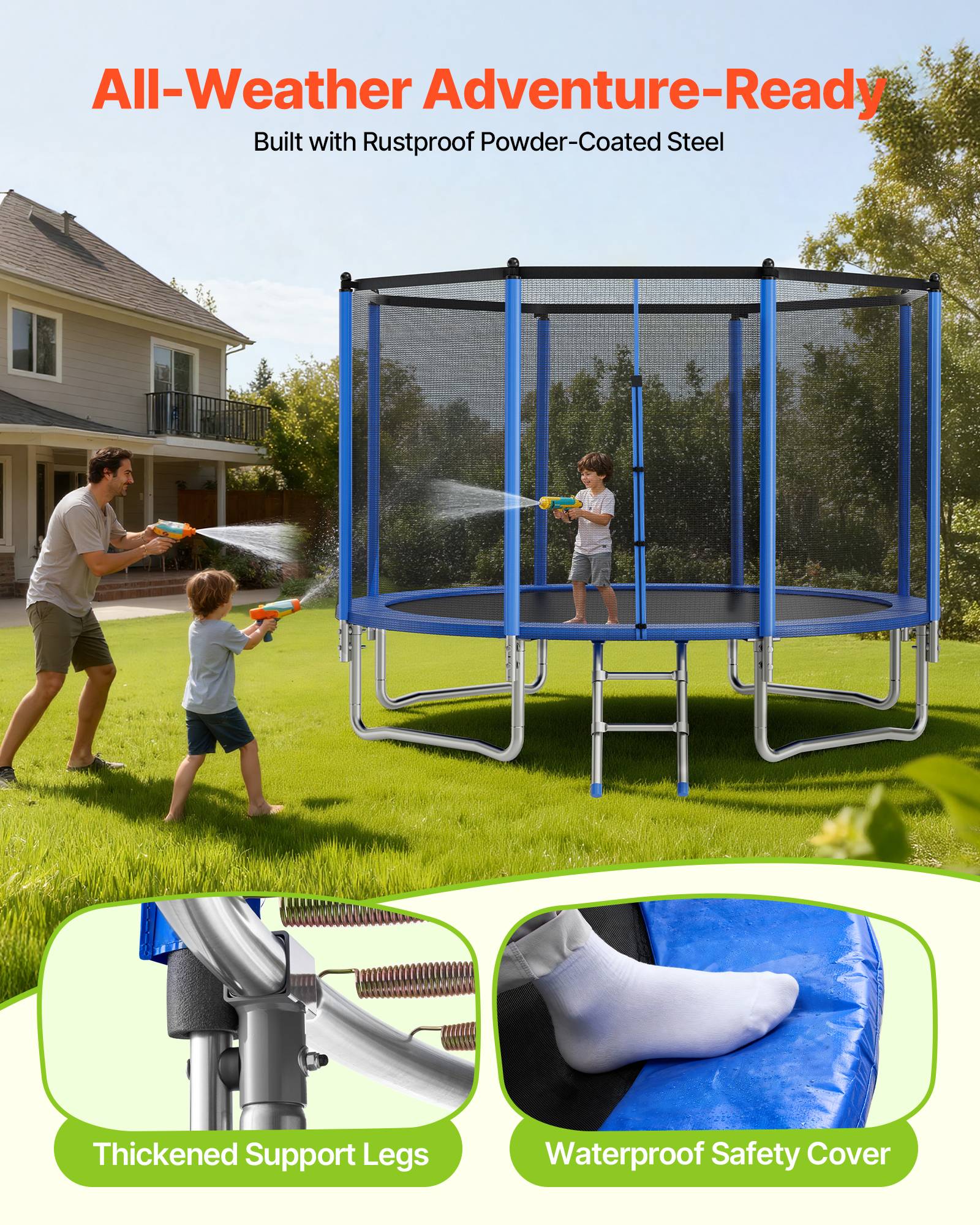 Vevor - VEVOR Trampoline extérieur 427 cm, cadre acier antirouille, filet sécurité 360°, 72 ressorts, capacité 204 kg, conforme ASTM. - Image 7