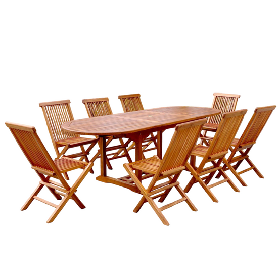 Salon de jardin Teck huilé 8 personnes - Table ovale + 8 chaises LUBOK - Image 1