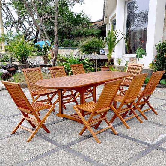 Salon de jardin Teck huilé 8 personnes - Table ovale + 8 chaises LUBOK - Image 2