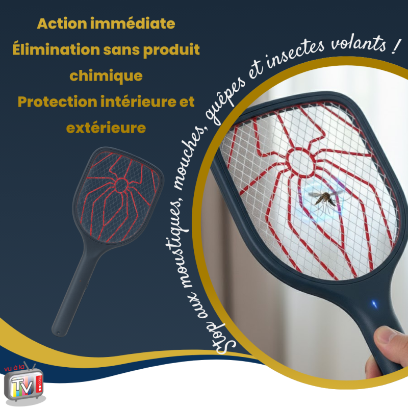La raquette NO INSECT  | Elimine tous les insectes volants | Raquette électrique contre les insectes | Bouton de sécurité on/off- VENTEO - Image 4